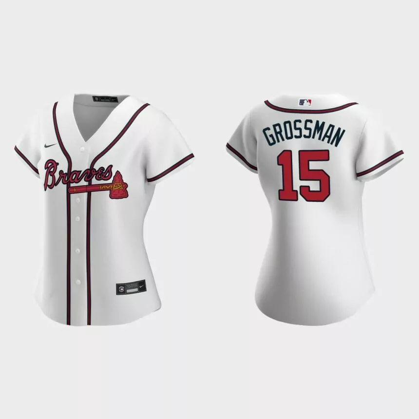 Women Atlanta Braves Robbie Grossman White Replica Jersey
