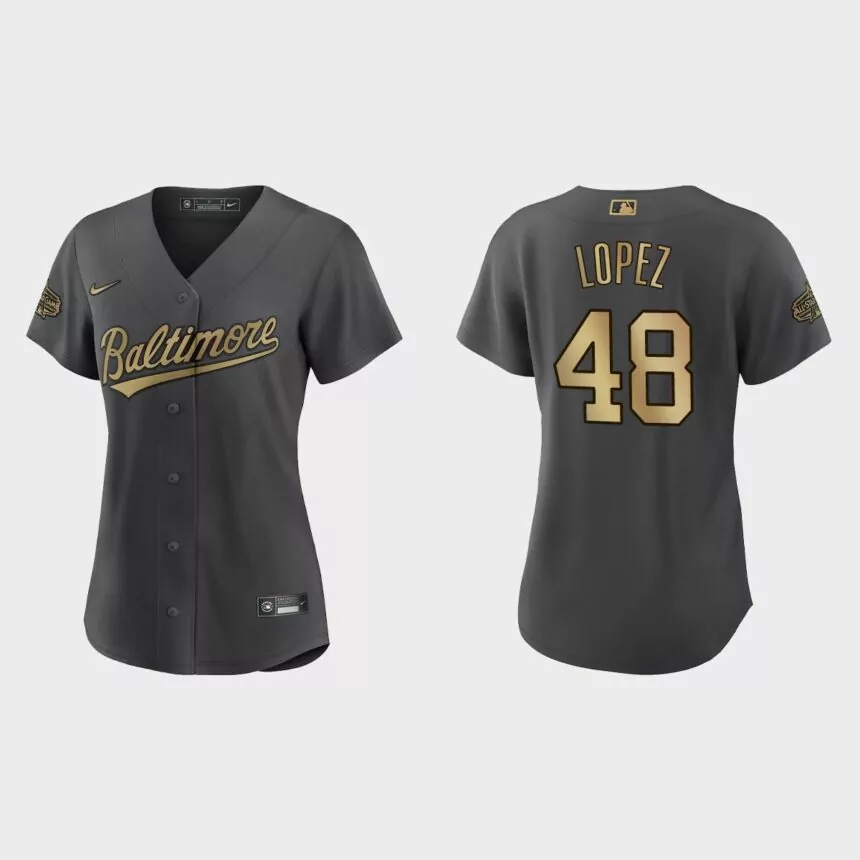 Women Baltimore Orioles Jorge Lopez Charcoal 2022 MLB All-Star Game Replica Jersey