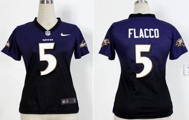 Women Baltimore Ravens #5 Joe Flacco Purple-Black Drift Fashion II NFL Jerseys