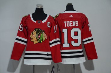 Women Blackhawks 19 Jonathan Toews Red Women Adidas Jersey