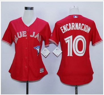 Women Blue Jays #10 Edwin Encarnacion Red Canada Day Stitched MLB Jersey