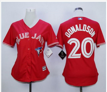 Women Blue Jays #20 Josh Donaldson Red Canada Day Stitched MLB Jersey