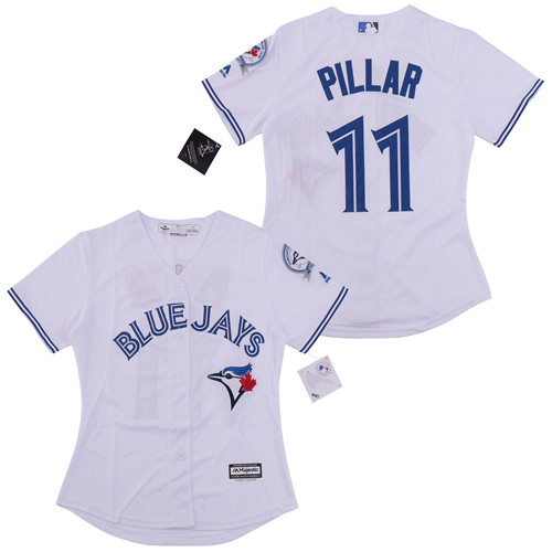 Women Blue Jays 11 Kevin Pillar White Women Cool Base Jersey