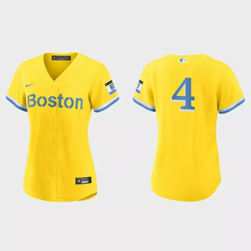 Women Boston Red Sox Carney Lansford Gold Light Blue 2021 City Connect Replica Jersey