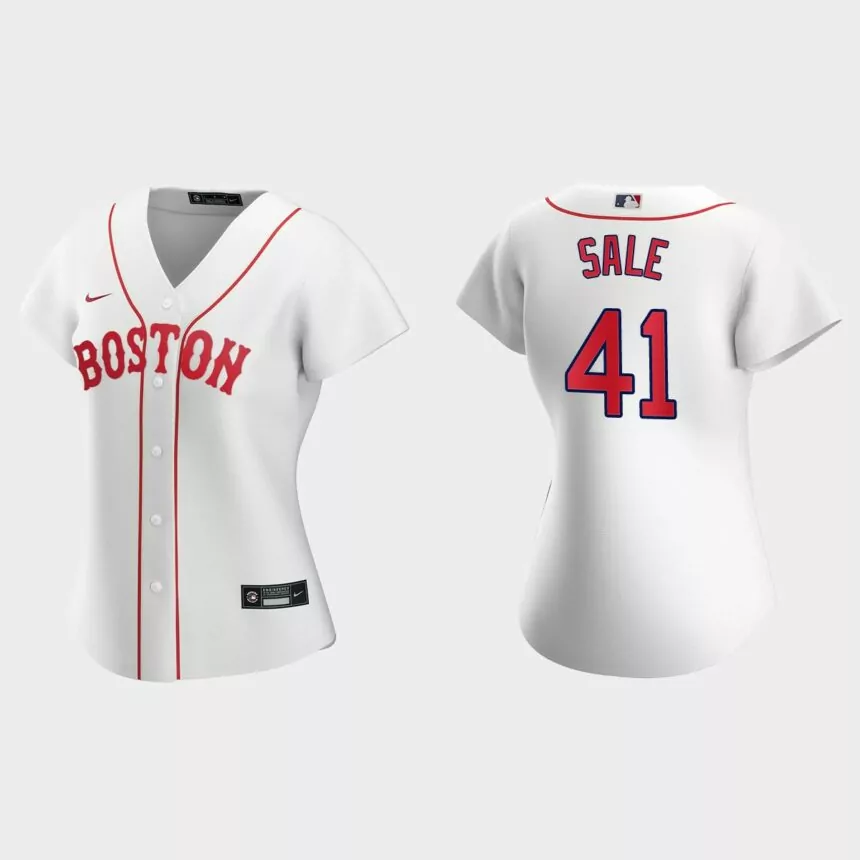 Women Boston Red Sox Chris Sale White 2021 Patriots’ Day Replica Jersey