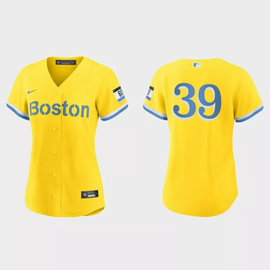 Women Boston Red Sox Christian Arroyo Gold Light Blue 2021 City Connect Replica Jersey