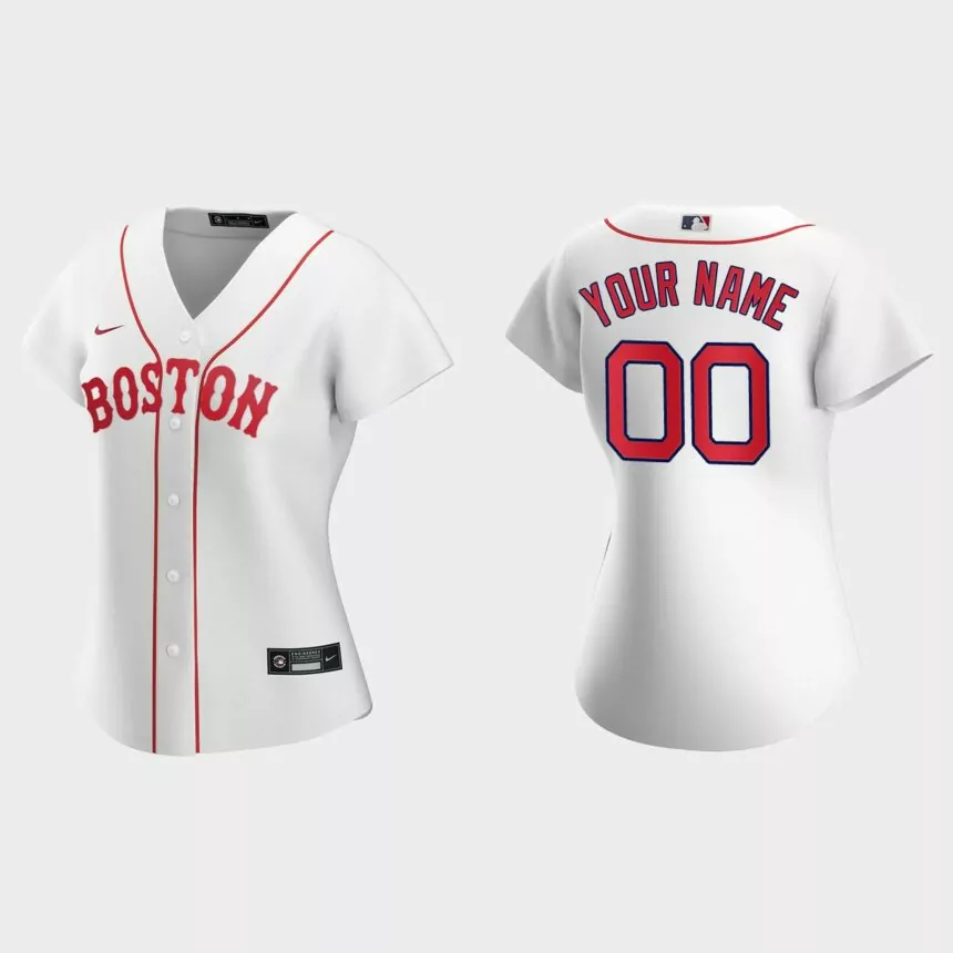 Women Boston Red Sox Custom White 2021 Patriots’ Day Replica Jersey