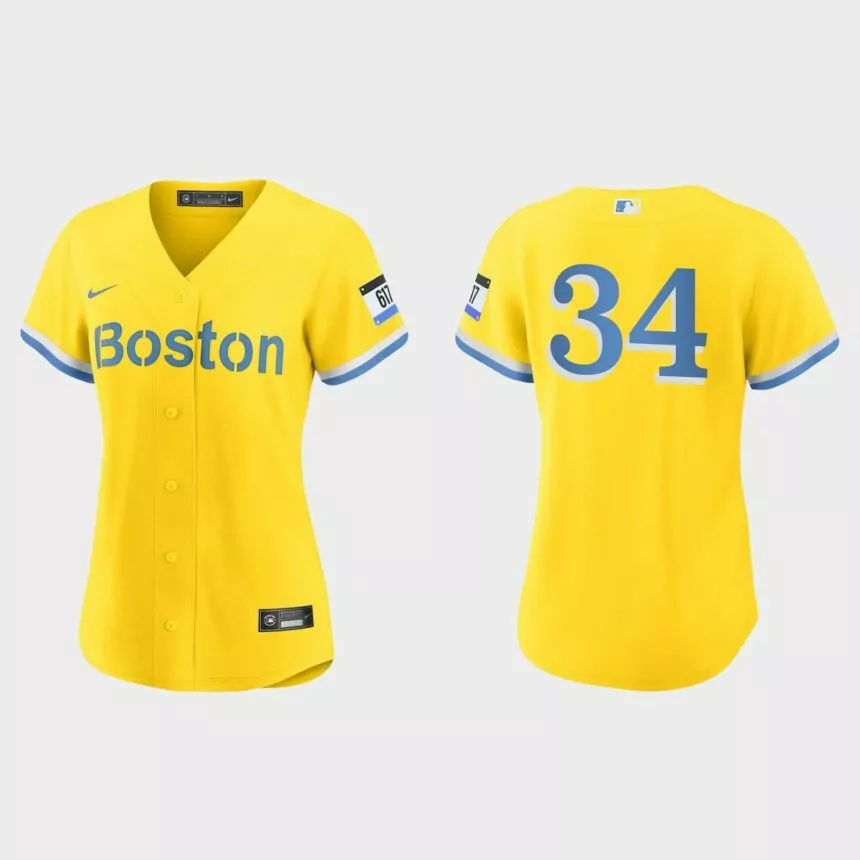 Women Boston Red Sox David Ortiz Gold Light Blue 2021 City Connect Replica Jersey
