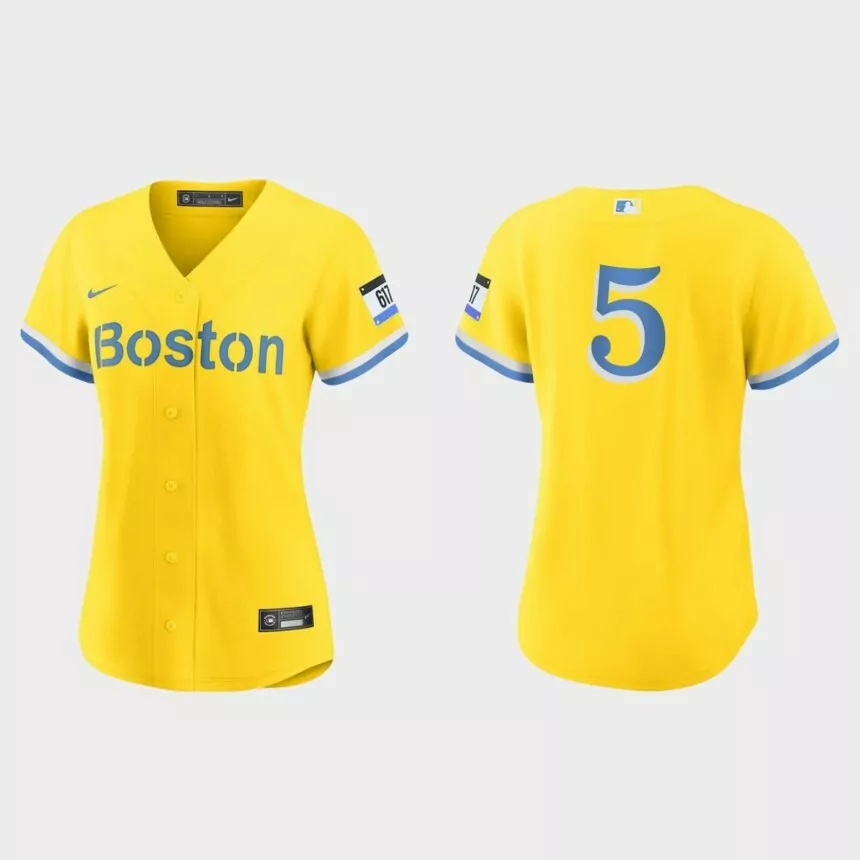 Women Boston Red Sox Enrique Hernandez Gold Light Blue 2021 City Connect Replica Jersey