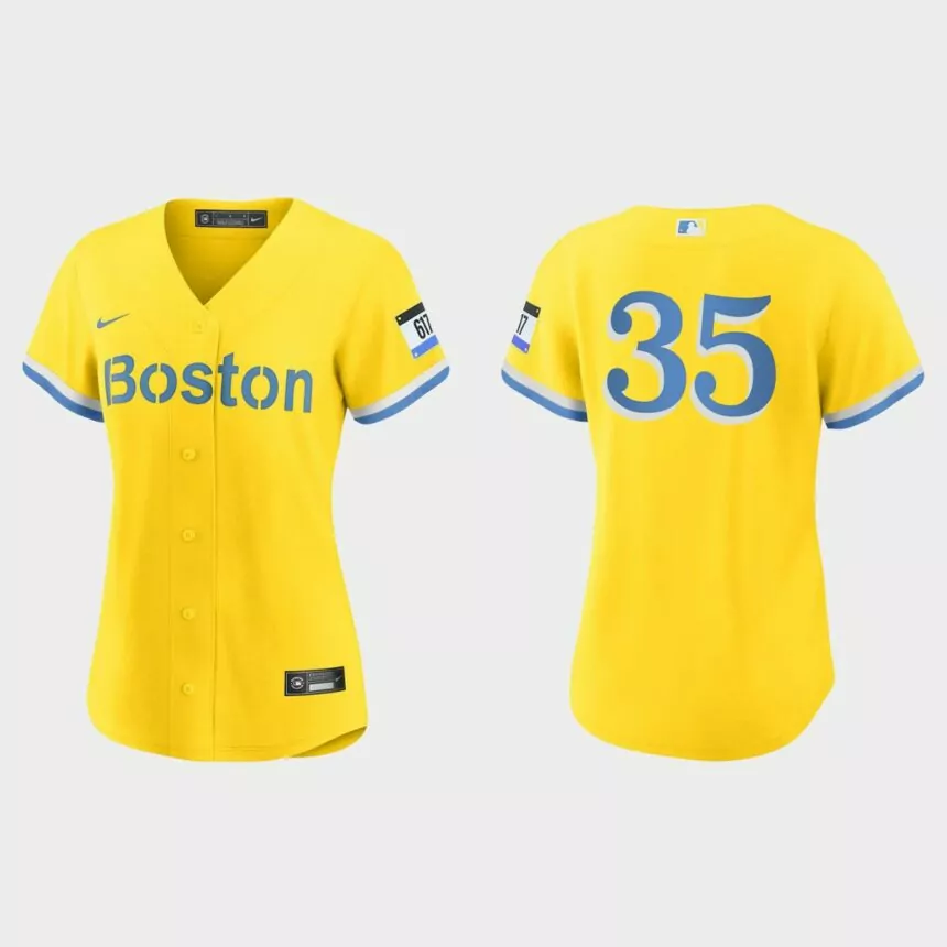 Women Boston Red Sox Eric Hosmer Gold Light Blue City Connect Replica Jersey