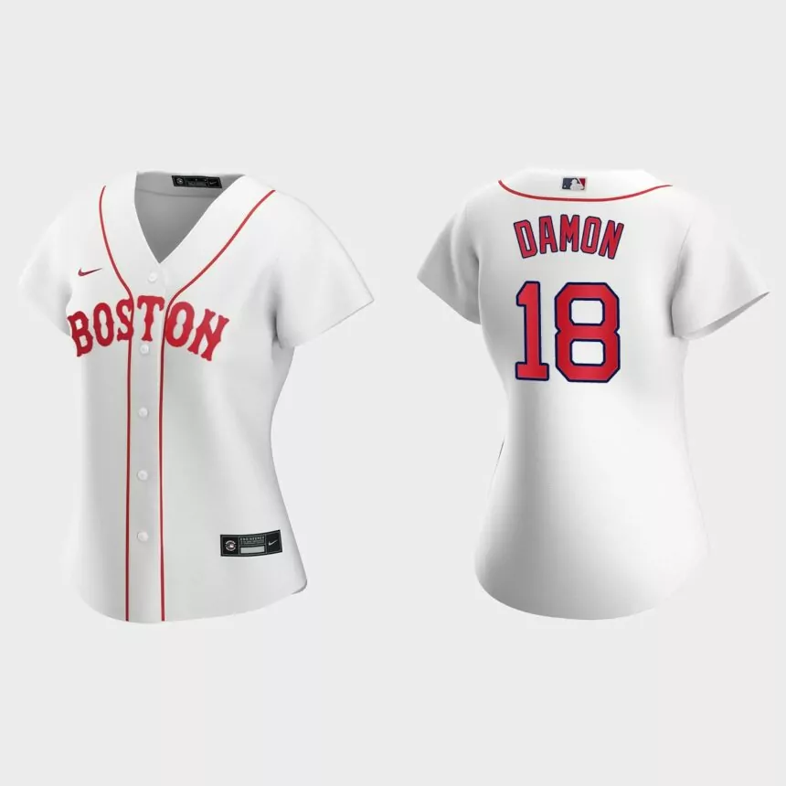 Women Boston Red Sox Johnny Damon White 2021 Patriots’ Day Replica Jersey