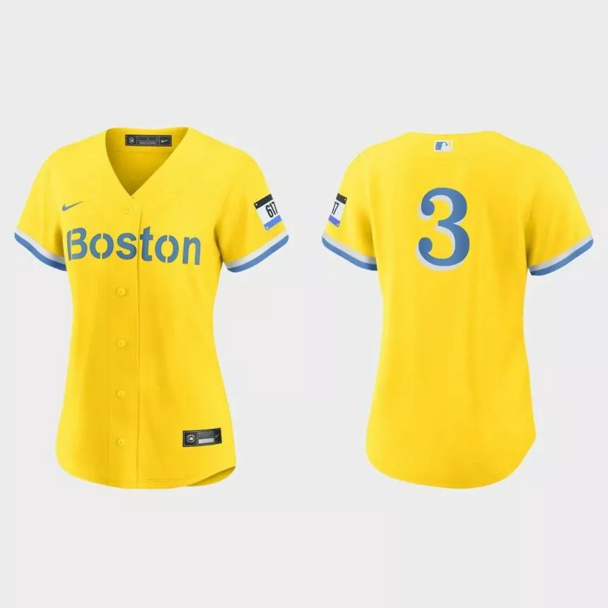 Women Boston Red Sox Jonathan Arauz Gold Light Blue 2021 City Connect Replica Jersey