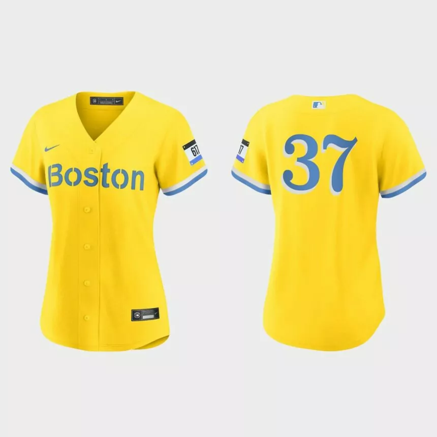 Women Boston Red Sox Nick Pivetta Gold Light Blue 2021 City Connect Replica Jersey