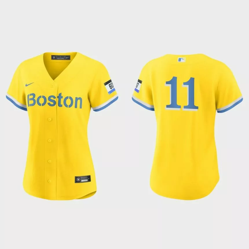 Women Boston Red Sox Rafael Devers Gold Light Blue 2021 City Connect Replica Jersey