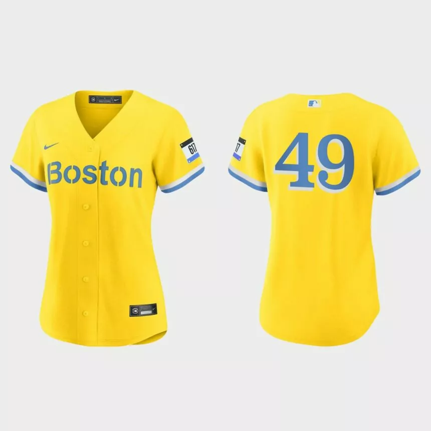 Women Boston Red Sox Tim Wakefield Gold Light Blue 2021 City Connect Replica Jersey
