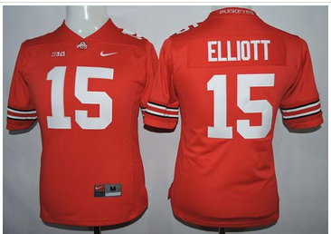 Women Buckeyes #15 Ezekiel Elliott Red Stitched NCAA Jersey