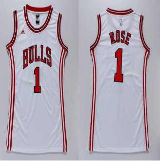 Women Bulls #1 Derrick Rose White Dress Stitched NBA Jersey