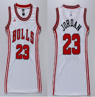 Women Bulls #23 Michael Jordan White Dress Stitched NBA Jersey