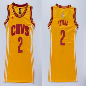 Women Cavaliers #2 Kyrie Irving Gold Dress Stitched NBA Jersey