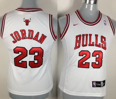 Women Chicago Bulls 23# Michael Jordan White NBA Jerseys