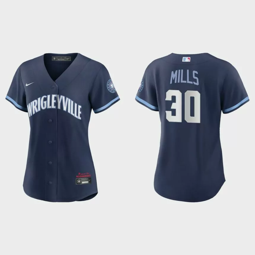 Women Chicago Cubs Alec Mills Navy 2021 City Connect Replica Jersey