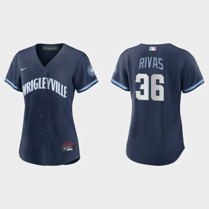 Women Chicago Cubs Alfonso Rivas Navy City Connect Replica Jersey