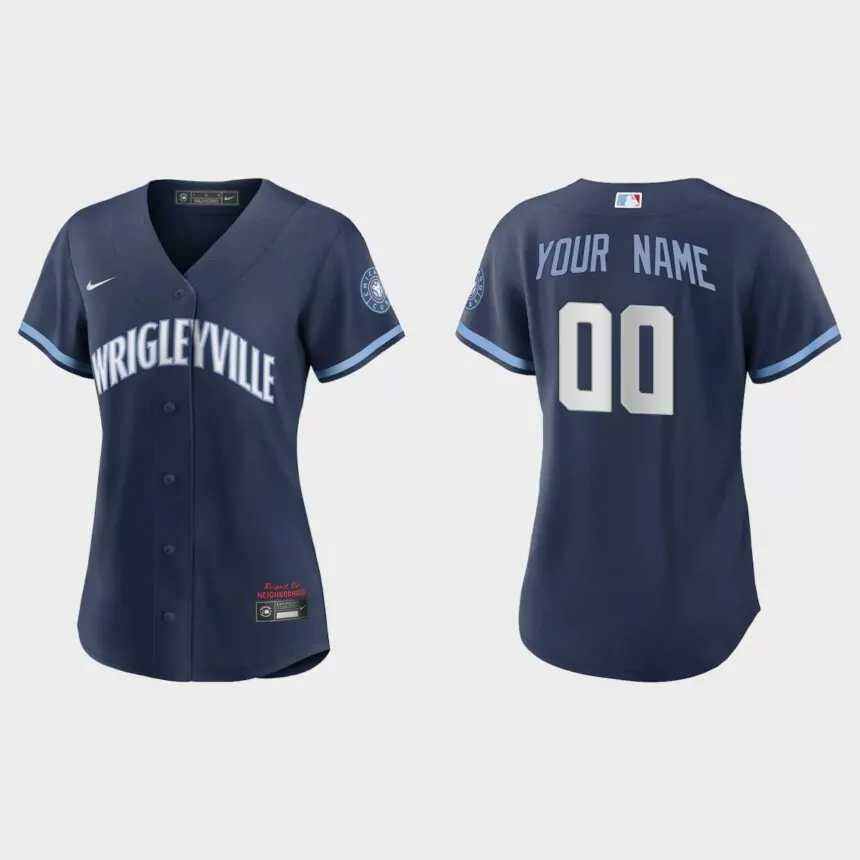 Women Chicago Cubs Custom Navy 2021 City Connect Replica Jersey