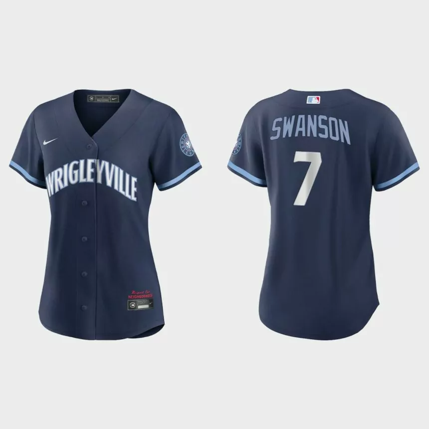Women Chicago Cubs Dansby Swanson Navy City Connect Replica Jersey