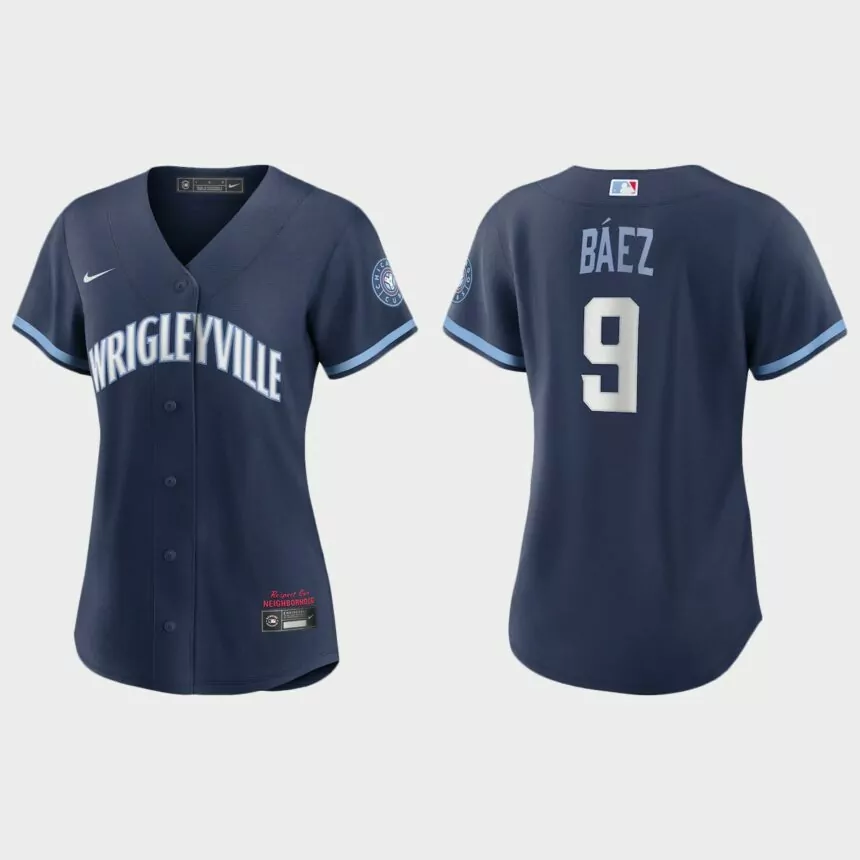 Women Chicago Cubs Javier Baez Navy 2021 City Connect Replica Jersey