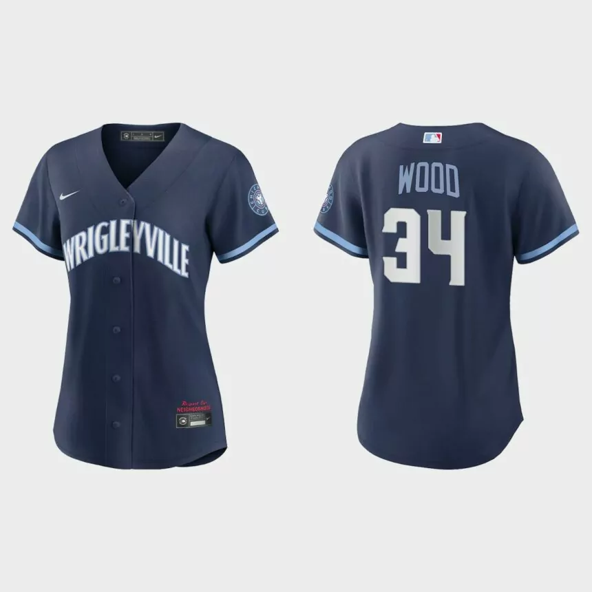 Women Chicago Cubs Kerry Wood Navy 2021 City Connect Replica Jersey