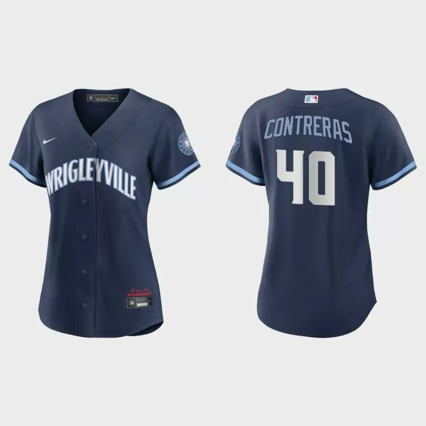 Women Chicago Cubs Willson Contreras Navy 2021 City Connect Replica Jersey