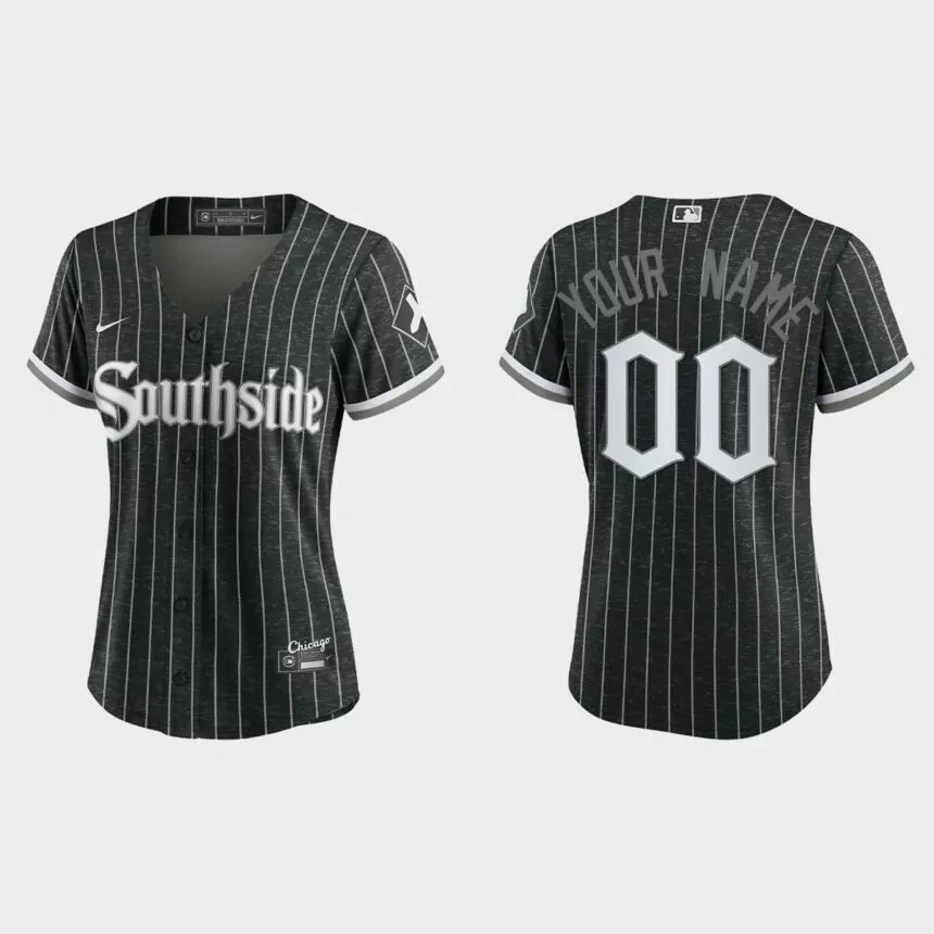 Women Chicago White Sox Custom Black 2021 City Connect Replica Jersey