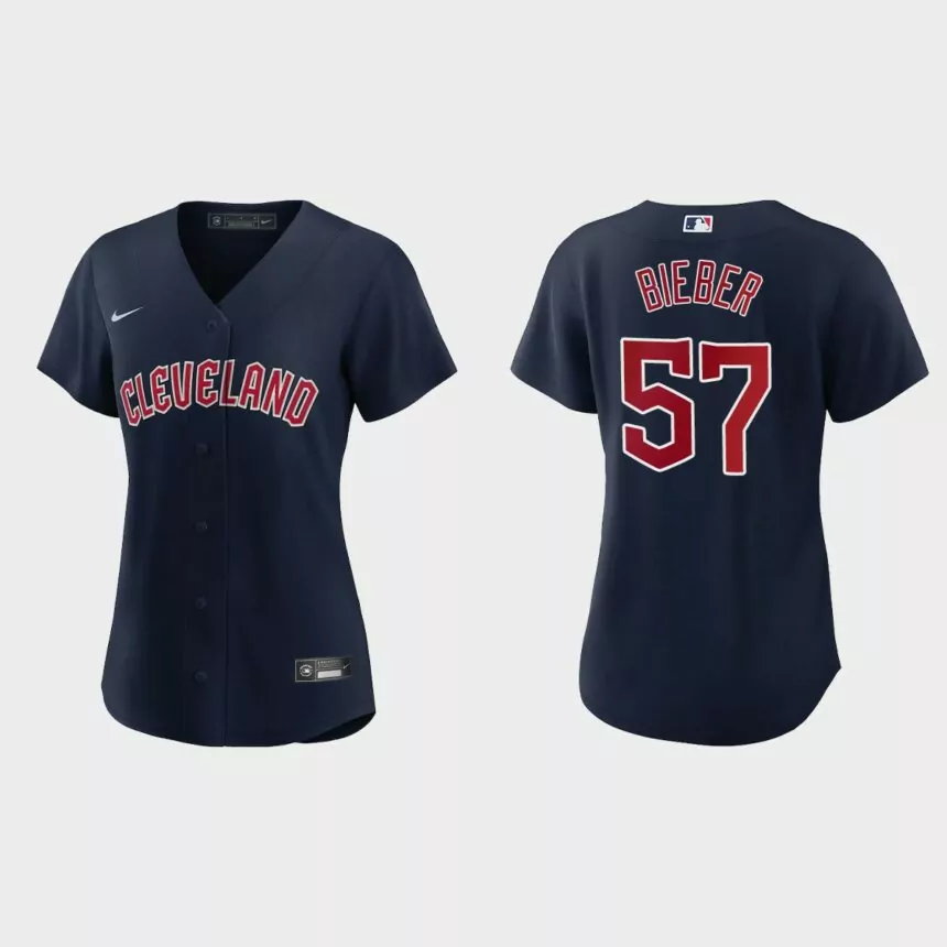 Women Cleveland Guardians Shane Bieber Navy Replica Jersey