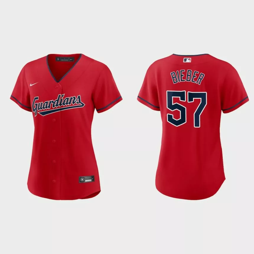 Women Cleveland Guardians Shane Bieber Red Replica Jersey