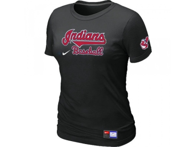 Women Cleveland Indians Black NEW Short Sleeve Practice T-Shirt