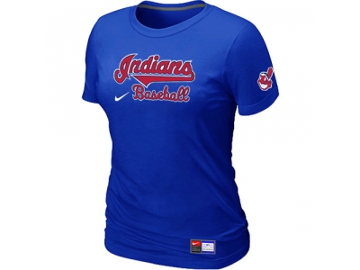 Women Cleveland Indians Blue NEW Short Sleeve Practice T-Shirt