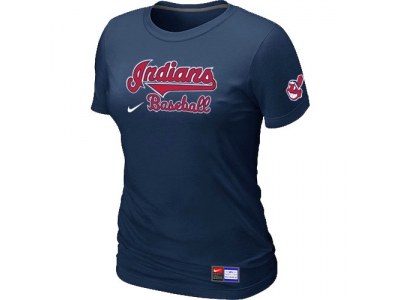 Women Cleveland Indians D.Blue NEW Short Sleeve Practice T-Shirt