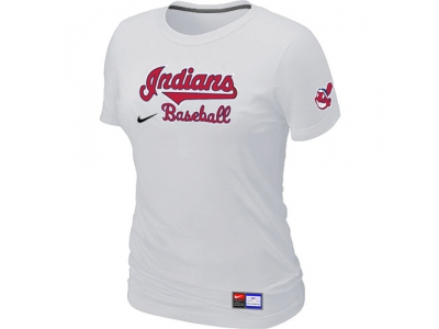 Women Cleveland Indians White NEW Short Sleeve Practice T-Shirt