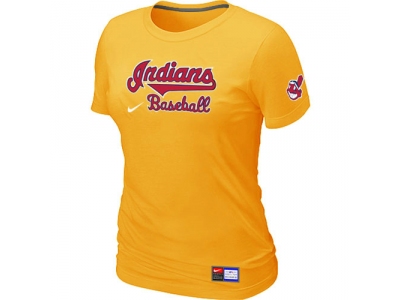 Women Cleveland Indians Yellow NEW Short Sleeve Practice T-Shirt