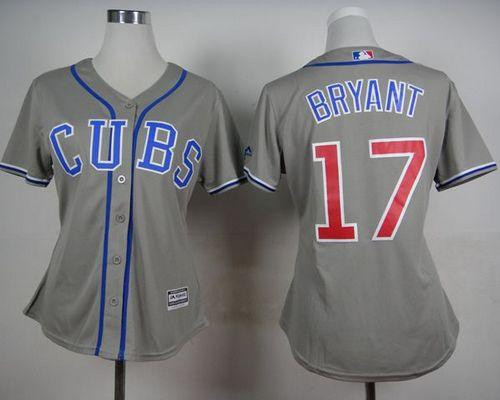 Women Cubs #17 Kris Bryant Grey Alternate Road Stitched Baseball Jersey