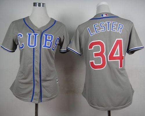 Women Cubs #34 Jon Lester Grey Alternate Road Stitched Baseball Jersey