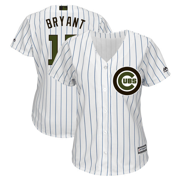 Women Cubs 17 Kris Bryant White Women 2018 Memorial Day Cool Base Jersey