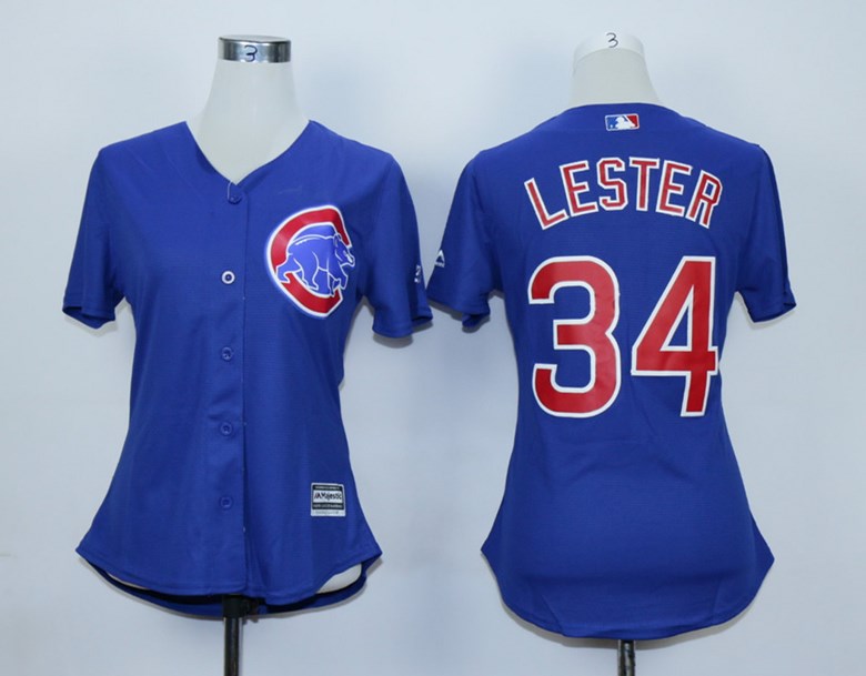 Women Cubs 34 Jon Lester Royal Women Jersey