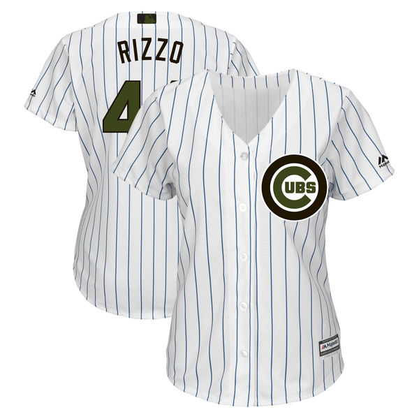 Women Cubs 44 Anthony Rizzo White Women 2018 Memorial Day Cool Base Jersey