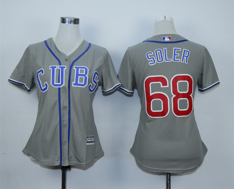 Women Cubs 68 Jorge Soler Gray Women Jersey