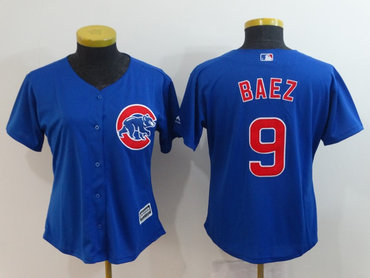Women Cubs 9 Javier Baez Royal Women Cool Base Jersey