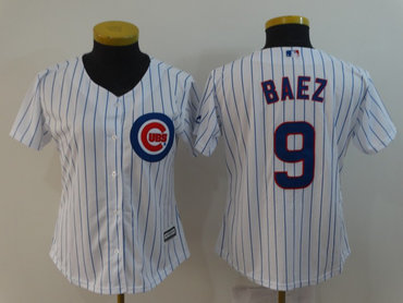Women Cubs 9 Javiers Baez White Women Cool Base Jersey