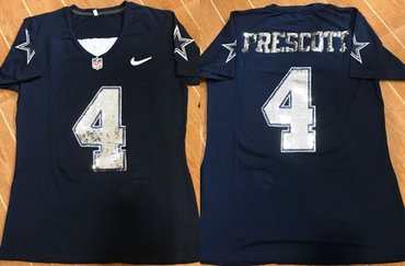 Women Dallas Cowboys #4 Dak Prescott Blue(Handwork Sequin lettering Fashion)