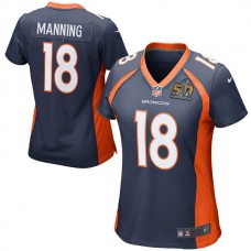 Women Denver Broncos #18 Peyton Manning Navy Super Bowl 50 Game Jersey