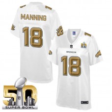 Women Denver Broncos #18 Peyton Manning White 2016 Super Bowl 50 Pro Line Fashion Jersey